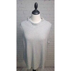 Chico's ZENERGY Gray White Stripe Waffle Knit Sleeveless Tank Mock Neck Size 4